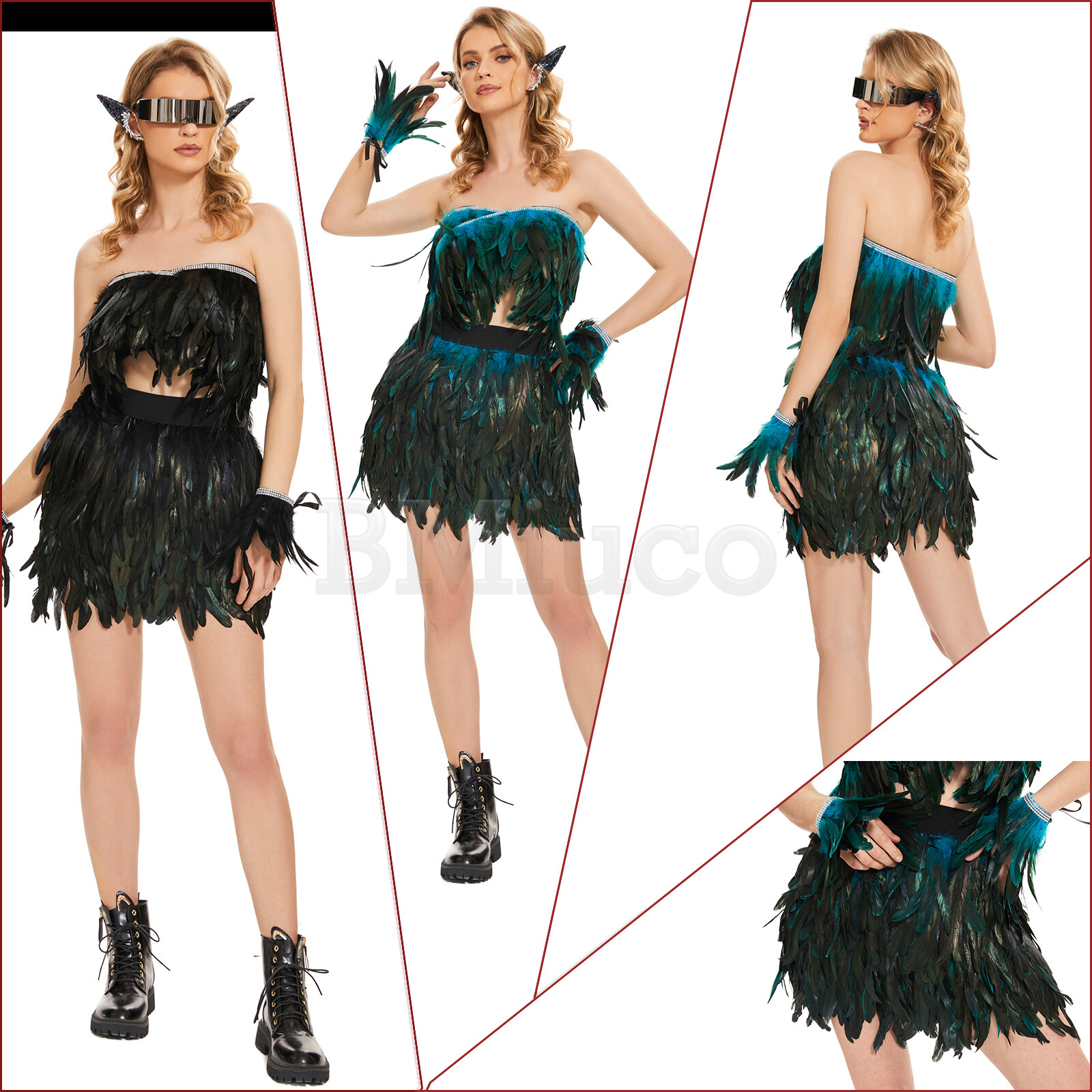 Fashion Girl Women’s Artificial Feather Mini A-line Skirt Role CosPlay Costume