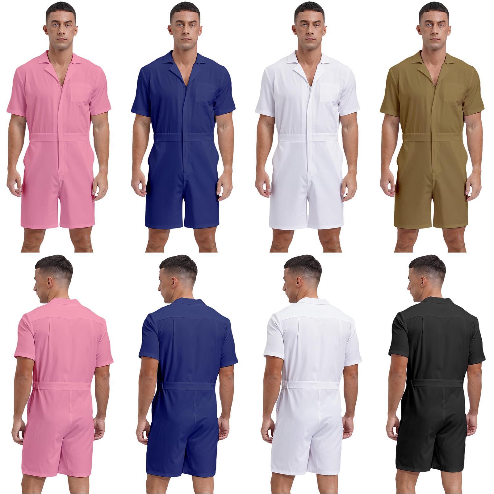 Mens Rompers Solid Color Jumpsuit Loose Overalls Casual Uniforms Gym Costume