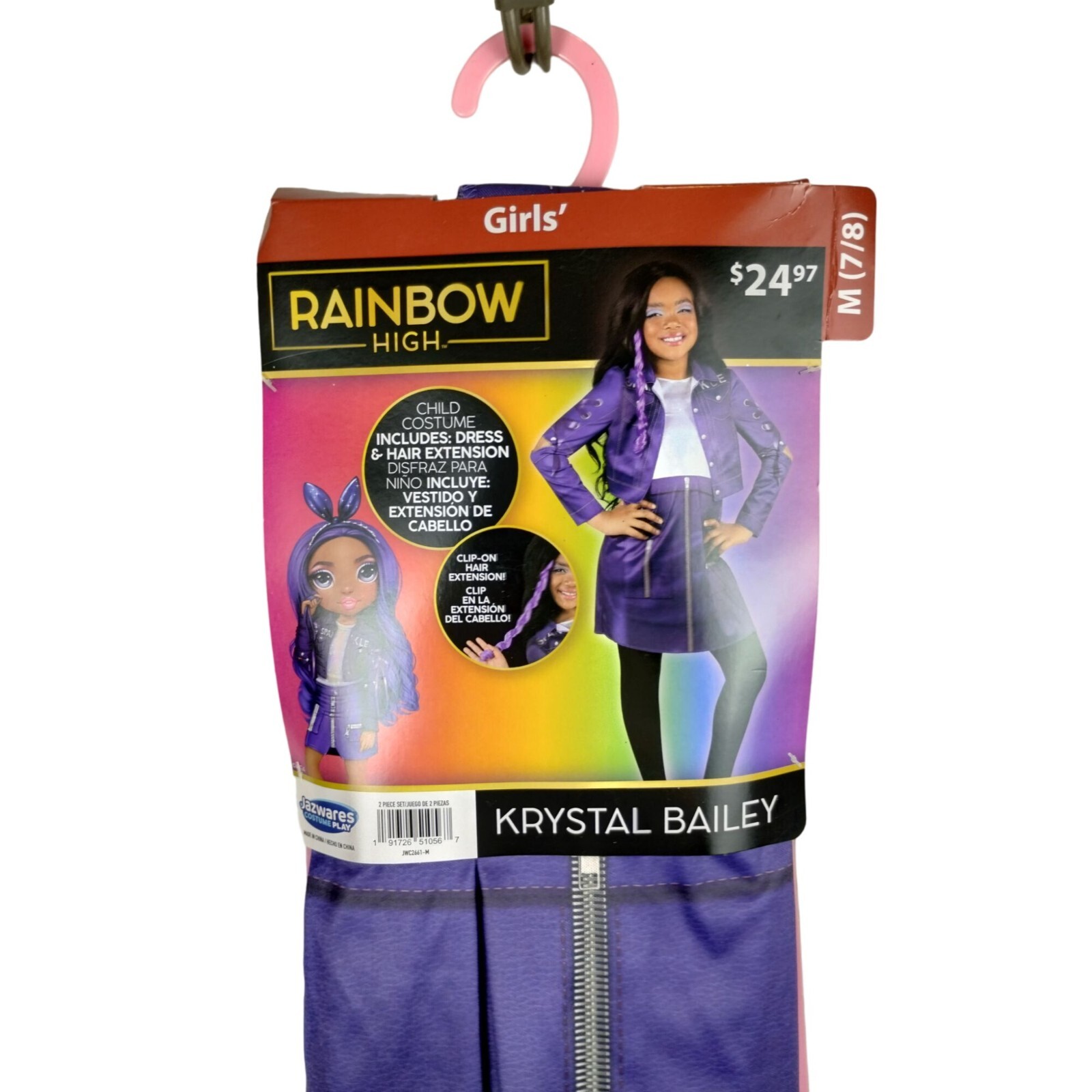 Rainbow High Girls M (7/8) Krystal Bailey Costume Dress and Hair Extension