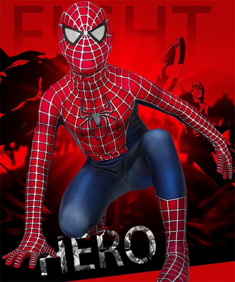 Spider-Man Tobey Maguire Costume Kids Boys Cosplay Halloween Jumpsuit + Mask New