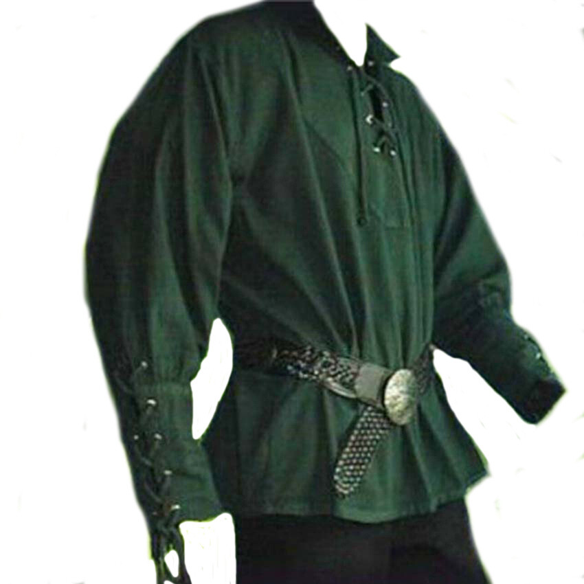 Mens Medieval Renaissance Pirate Shirt 18th Century Long Sleeve T-Shirt Cosplay