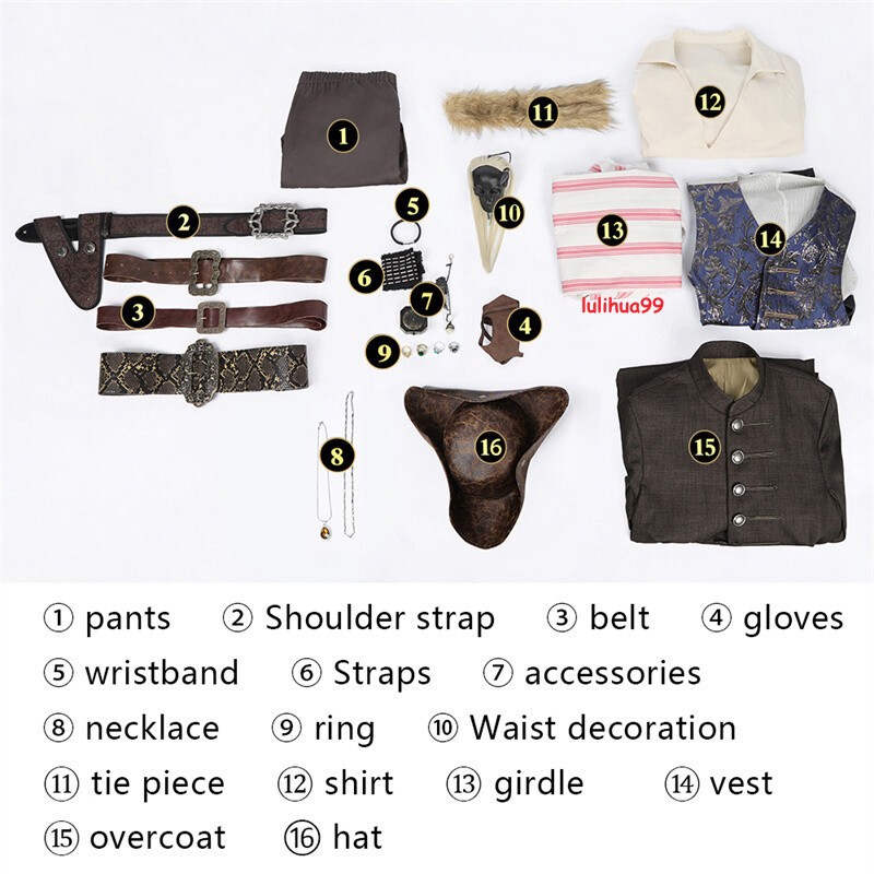 Jack Sparrow Cosplay Costume Pirates of the Caribbean Adult Outfits Halloween