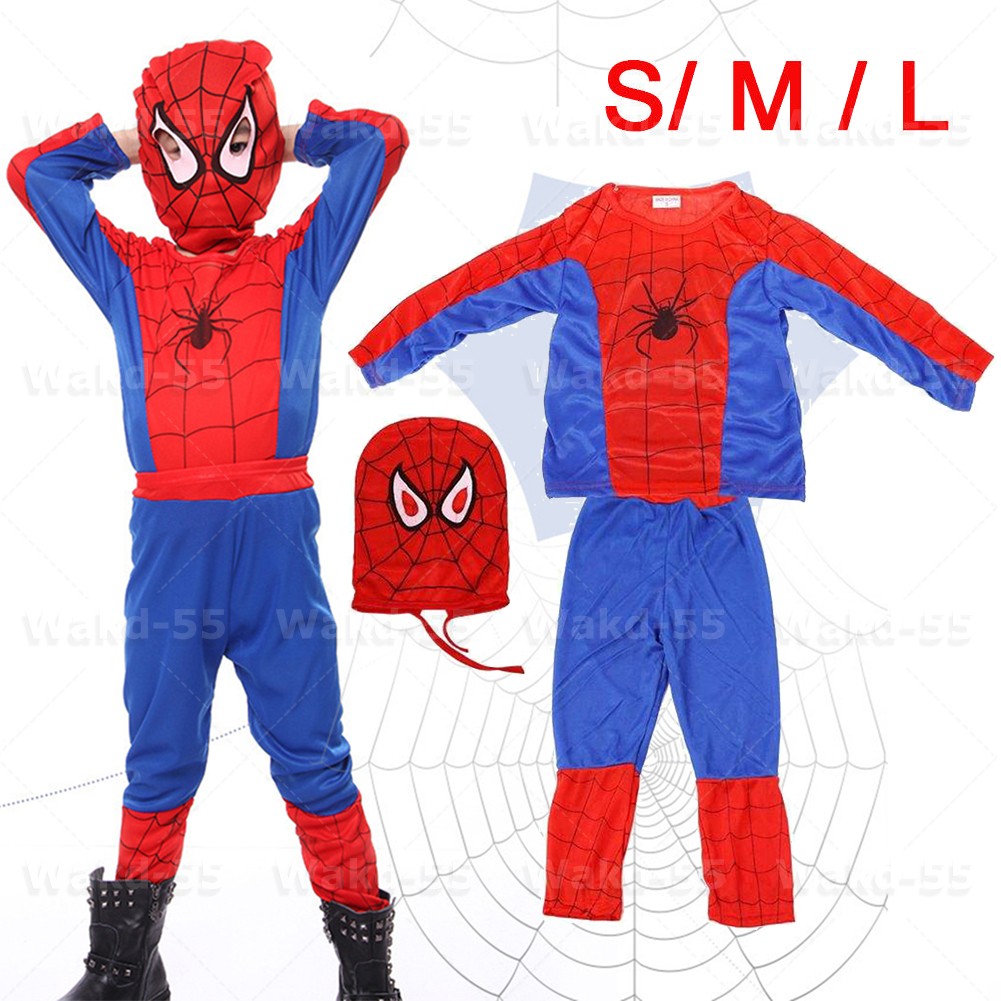 Kid SpiderMan Cosplay Costume Boys Tobey Maguire Outfit Jumpsuit Clothes 3-7Age