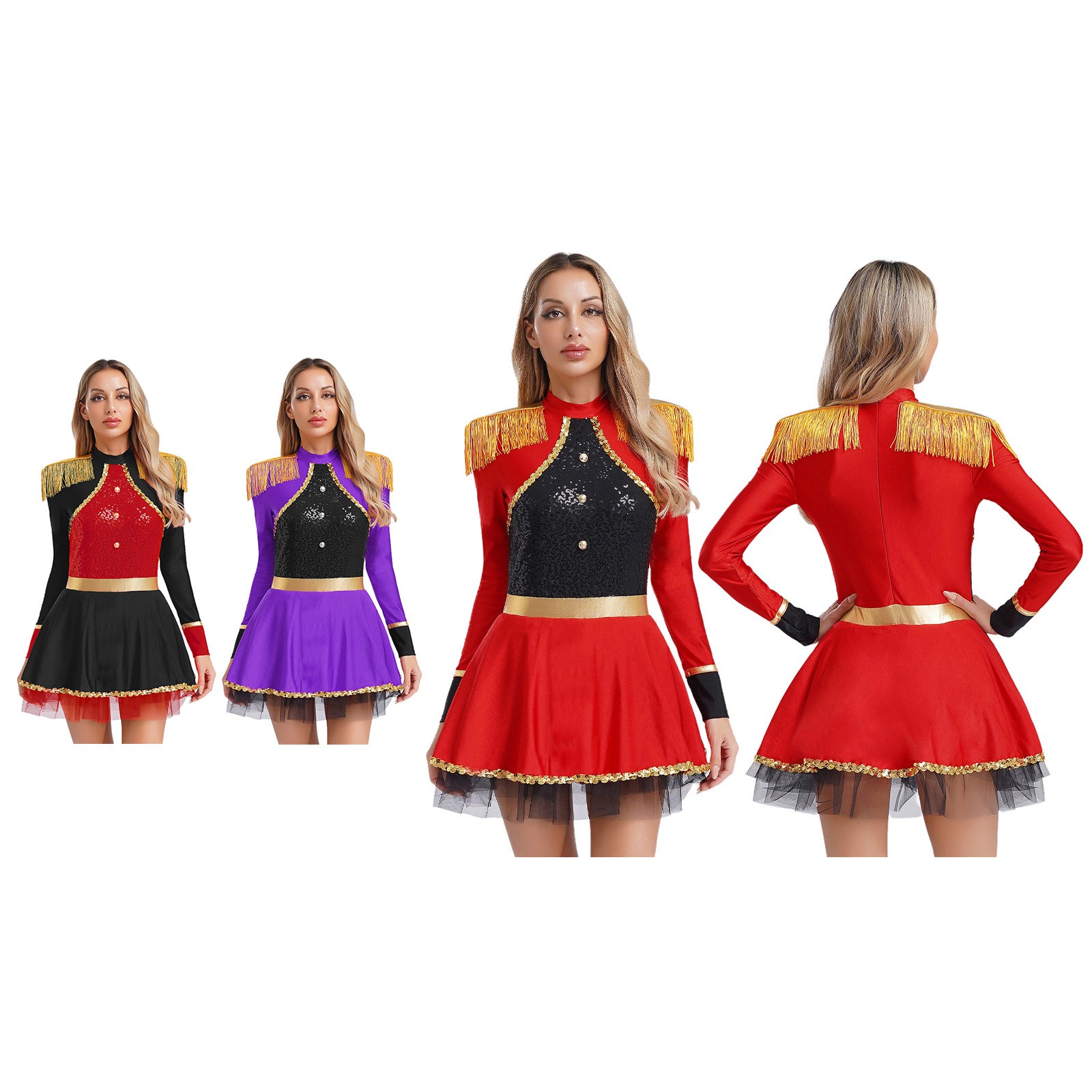 Women Circus Costume Long Sleeves Bodysuit Dress Trapeze Artist Acrobat Dress