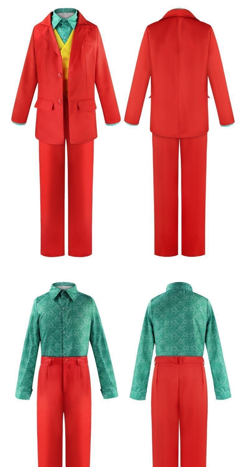 The Joker Men’s Cosplay Costume Clown Clothes Red Suit Halloween Jacket Uniform