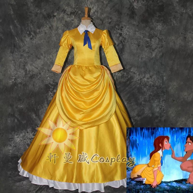 Tarzan Jane Porter Yellow Dress Cosplay Adult Costume Ball Gown Halloween Party