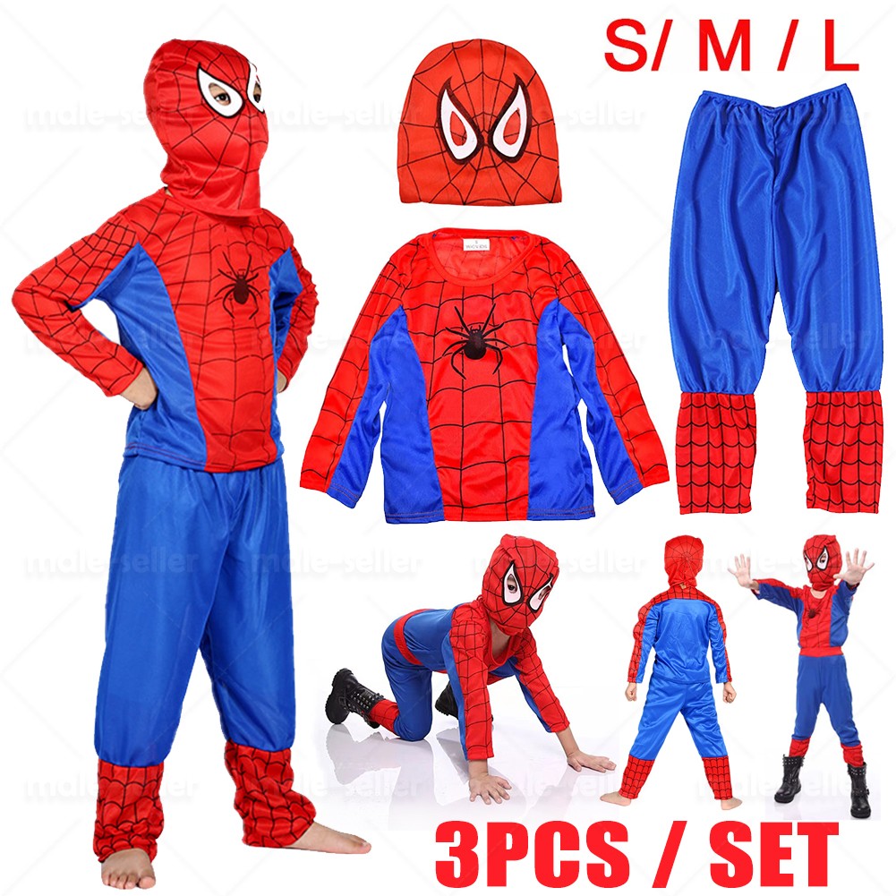 Kids SpiderMan Cosplay Costume Boys Spider-Man Clothes with cape Cloaks 3-7Age