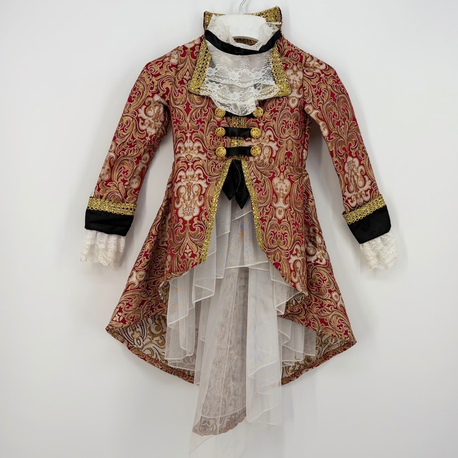 Chasing Fireflies Costume Jacket Boys Size 6 Red Gold Brocade Victorian Prince