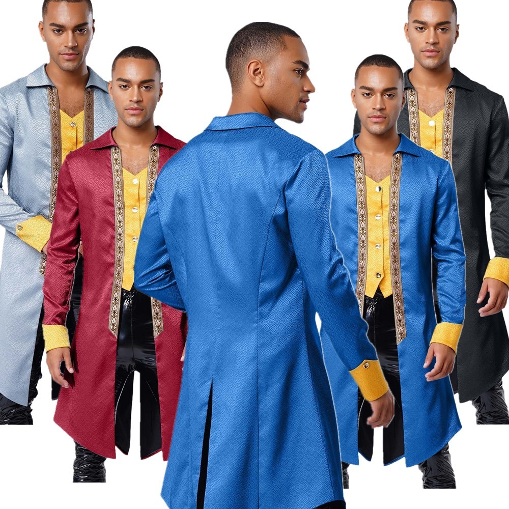 Men Coat Frack Jacket Printing Tailcoat Steampunk Walking Skirt Halloween Fancy