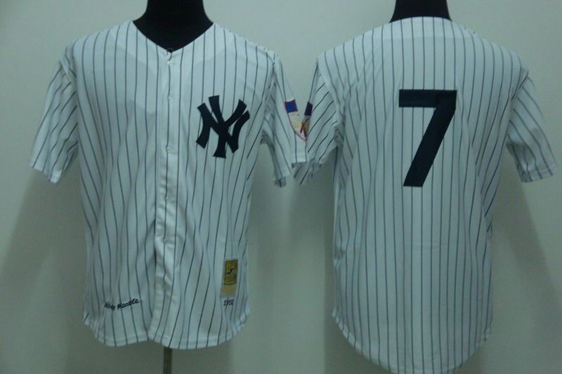#7 Mickey Mantle Jersey Retro White Stripe