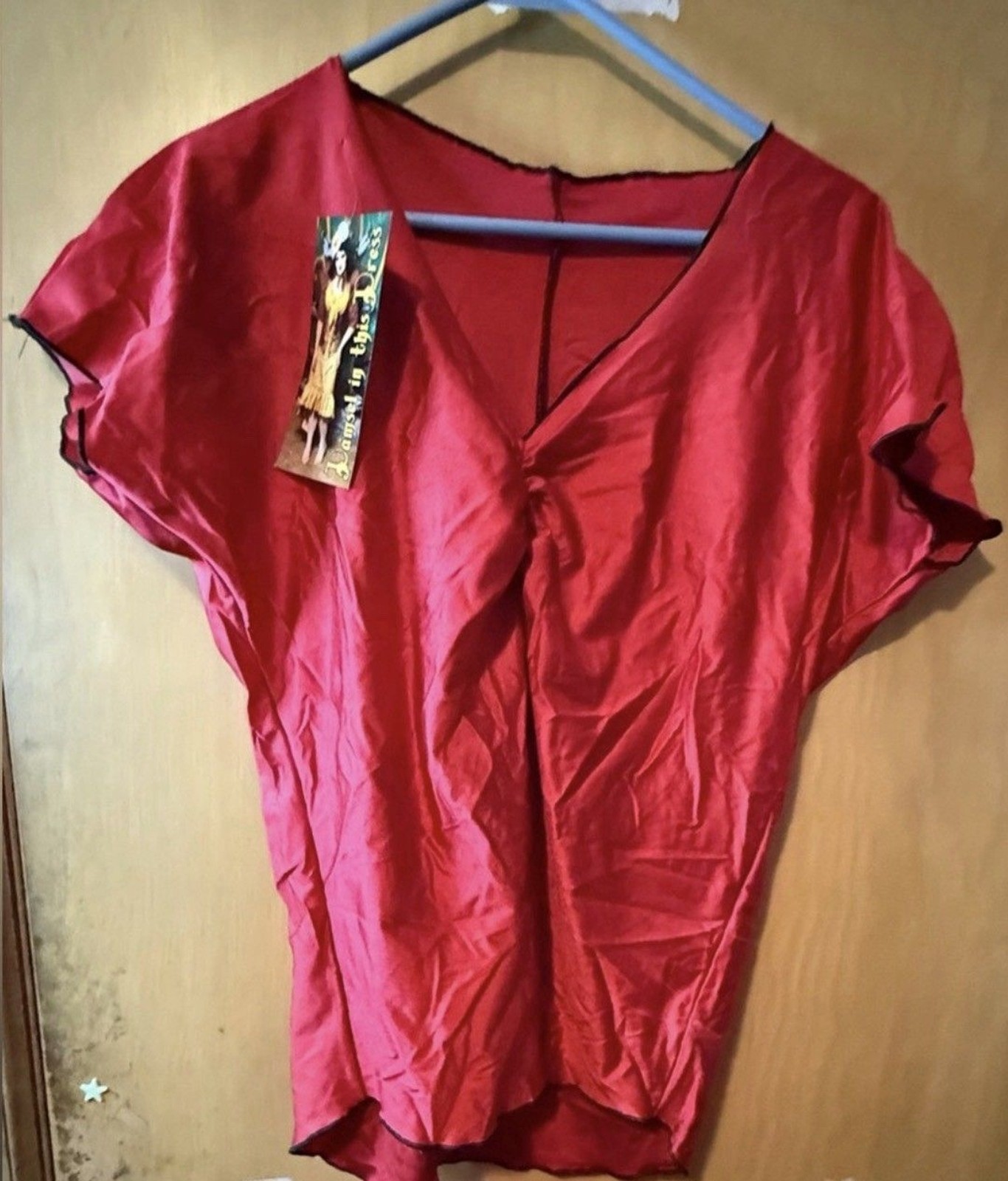 NWT Damsel in this Dress Red Stretch Blouse L V Neck Renaissance Faire Cottageco