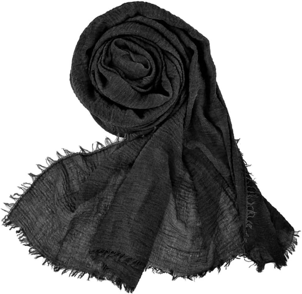 Women Summer Cotton Blend Crinkle Vintage Soft Long Scarf Linen Beach Black