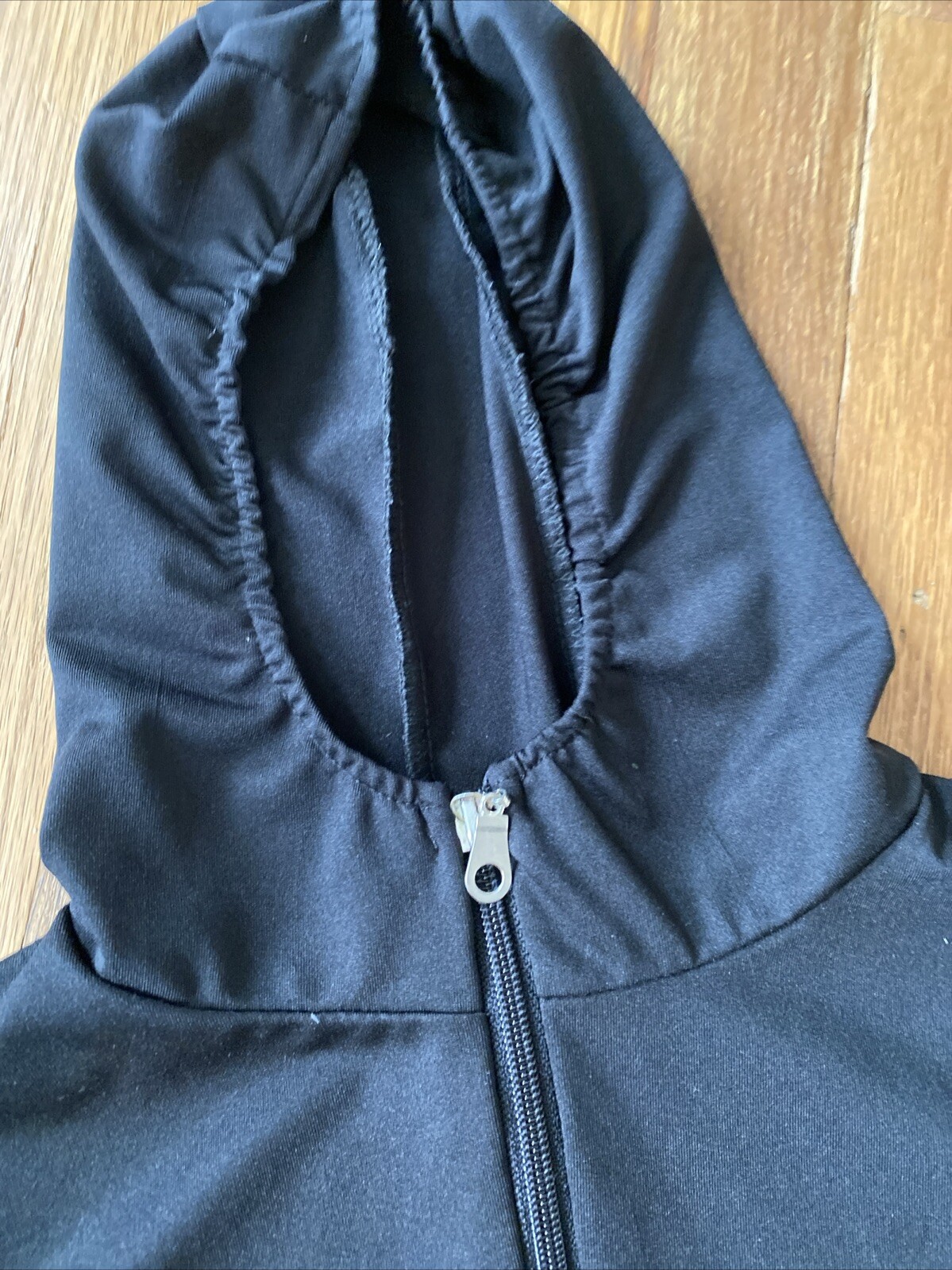 Music Legs Costume Adult S/M Hooded Black Zip Up One Piece Long Sleeve