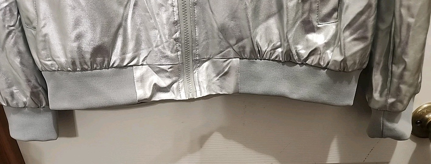 JOGAL UNISEX XXL METALLIC SILVER ZIP BOMBER STYLE JACKET 70’s DISCO COSTUME