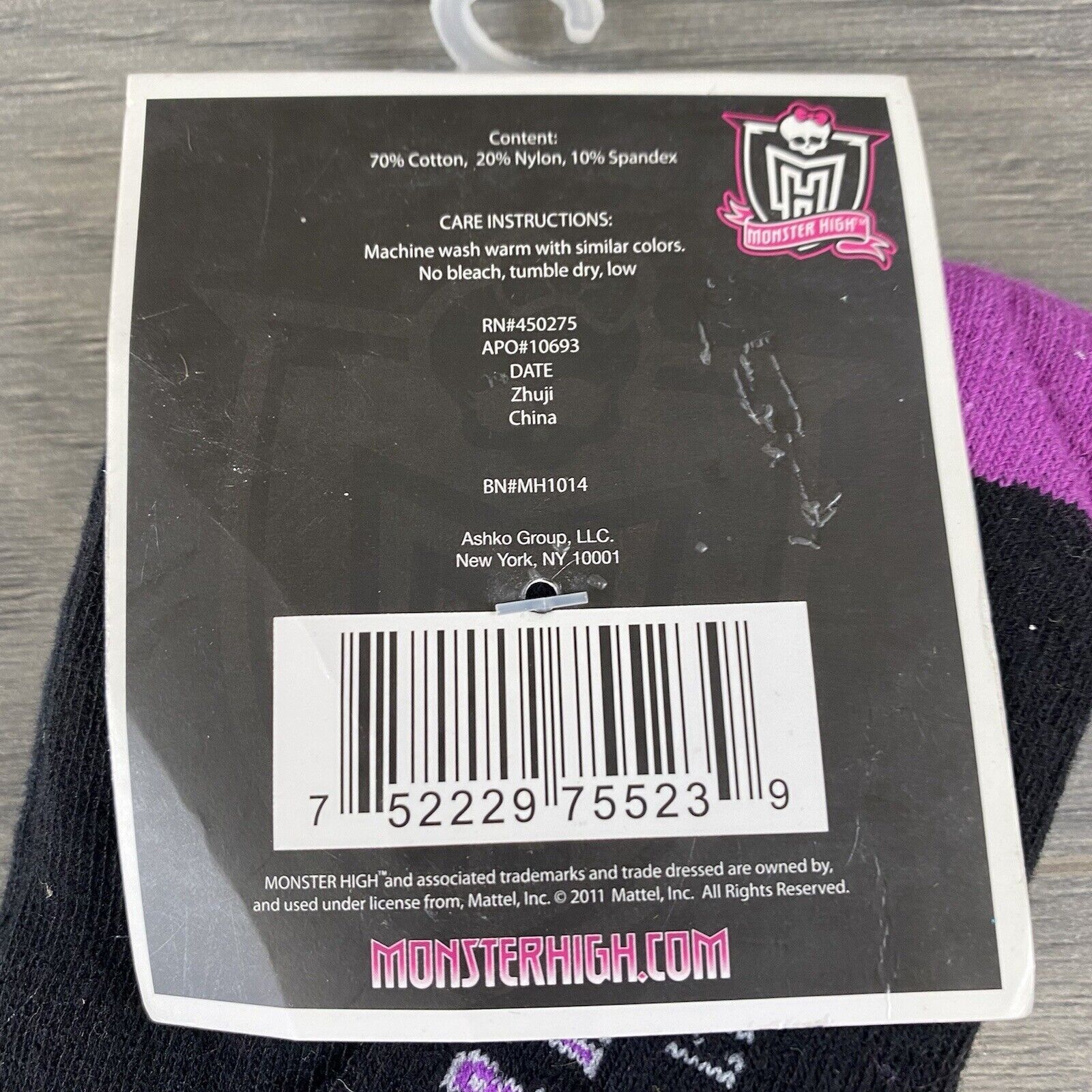 Monster High Knee High Socks Black Purple Child Fits Shoe 9-11
