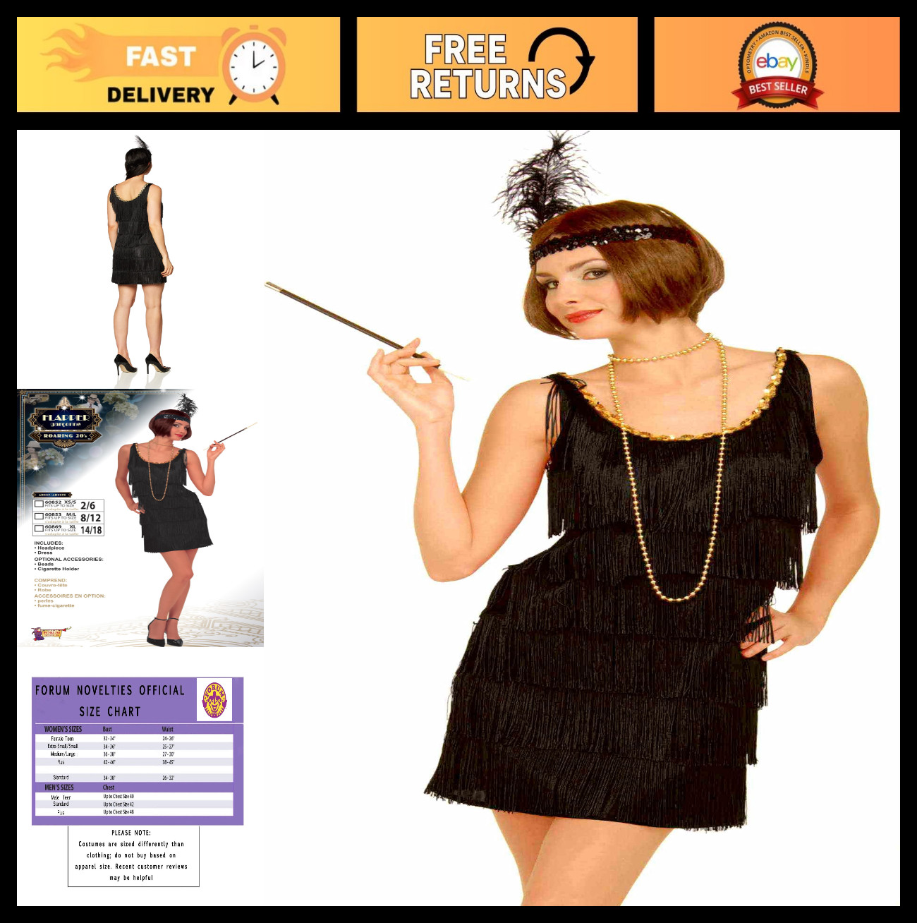 Roaring 20’s Flapper Dress with Headband Costume – Vintage Party Outfit, Great f