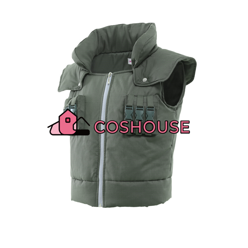 Men’s Kakashi Vest Anime Cosplay Costume Ninja Green Zipper Vest for Halloween