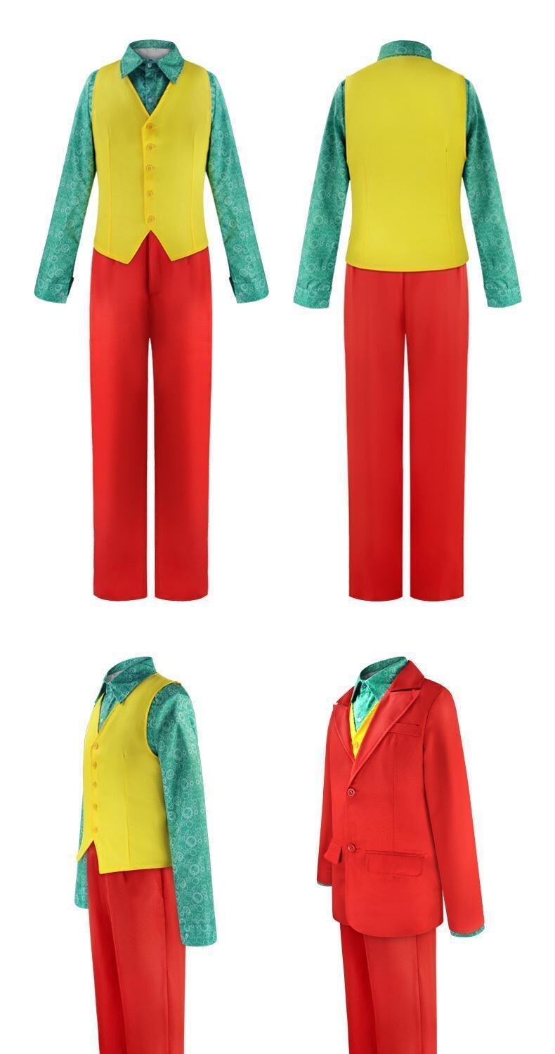The Joker Men’s Cosplay Costume Clown Clothes Red Suit Halloween Jacket Uniform