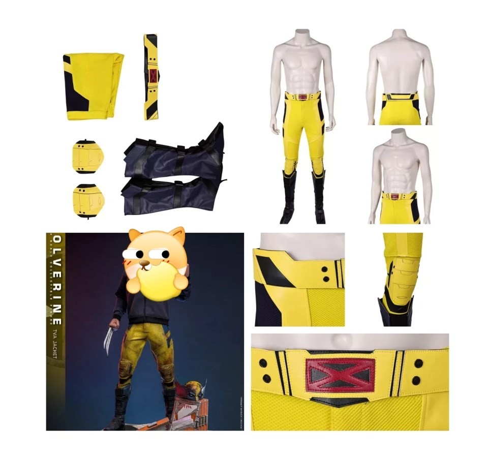 Wolverine Logan 2024 Superhero Cosplay Yellow Pants+ knee pads+belt+shoe cover