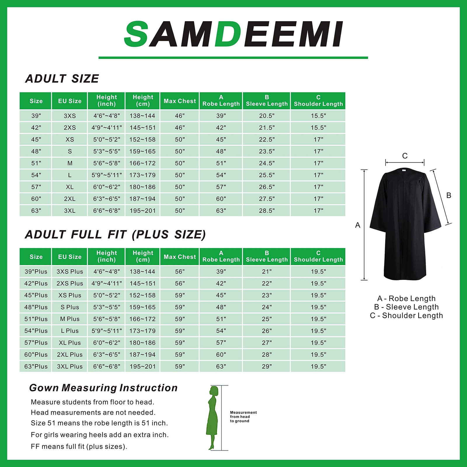 SAMDEEMI Unisex Adult Matte Graduation Gown Only, for High School, Bachelor,