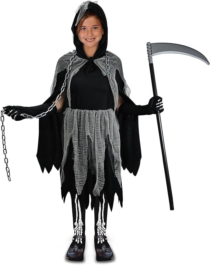 Girl Grim Reaper Costume with Gloves and Tights Glow in the Medium (8-10 yr)