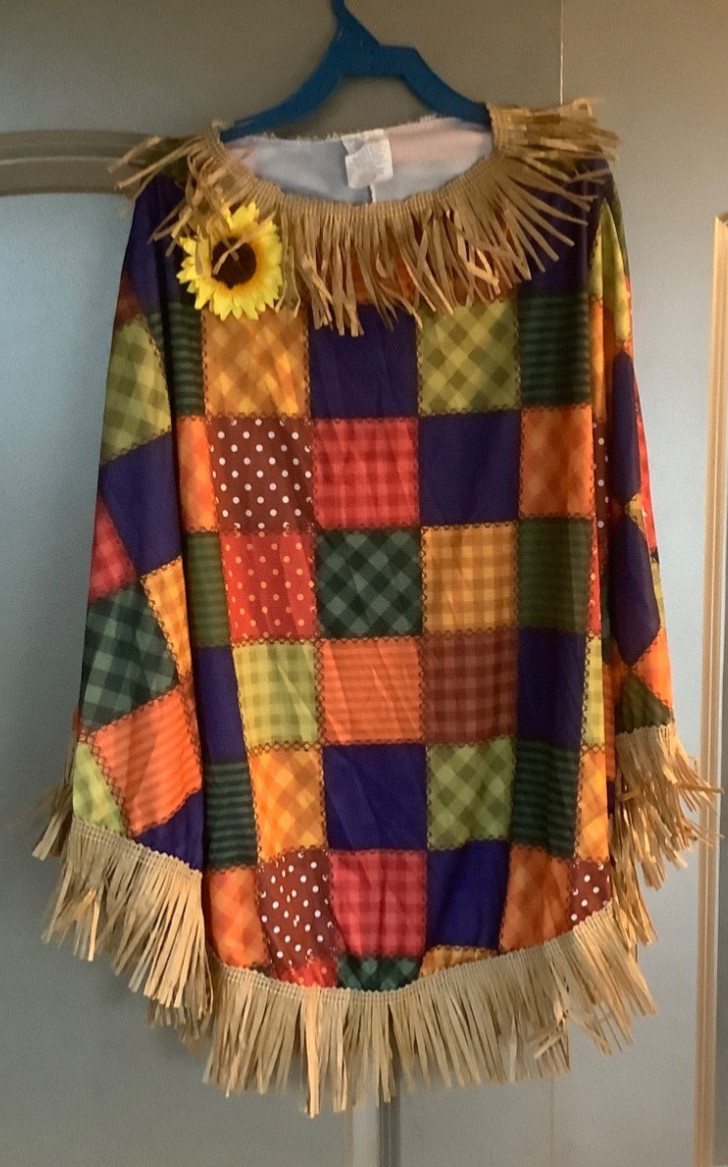Women’s Fun Colorful Scarecrow Poncho with Fringe XS-XL (No hair clip)
