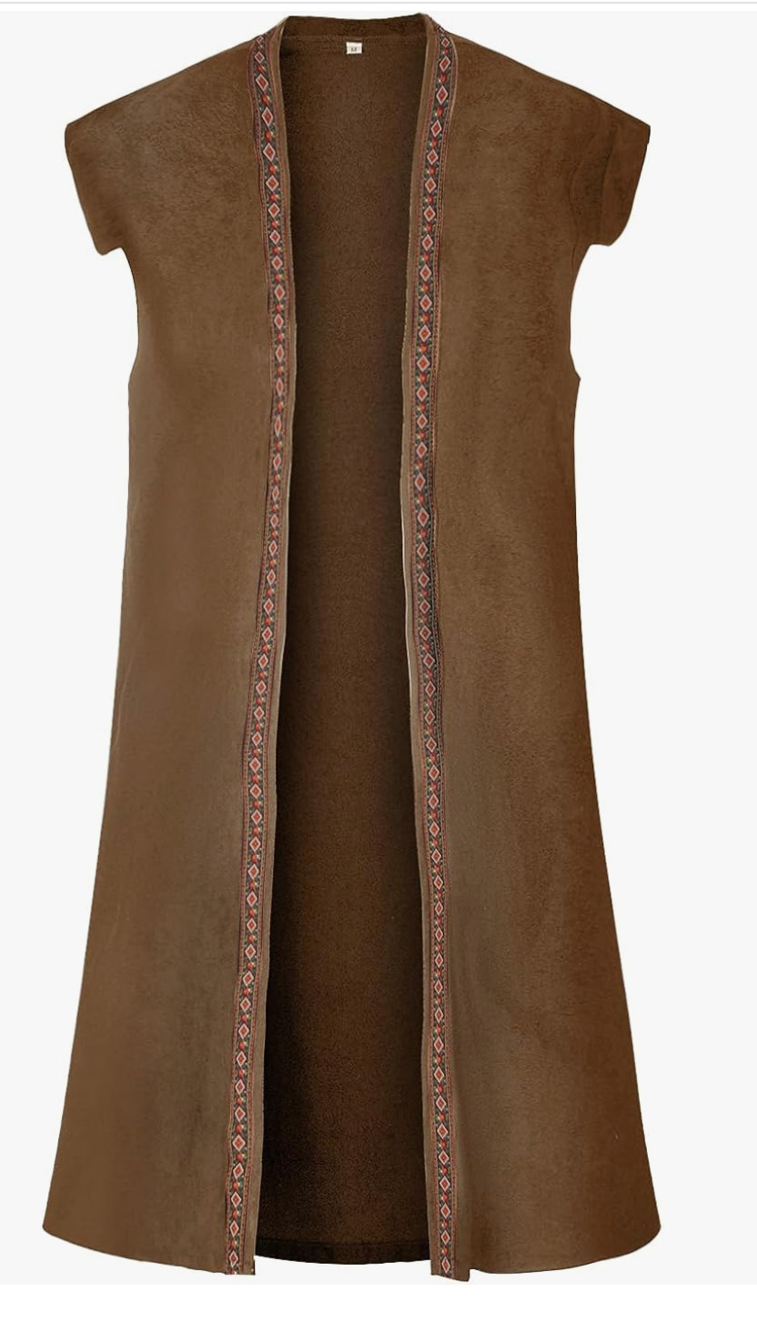 Mens Brown Pirate Vest Medieval Costume Renaissance Cosplay Viking Waistcoat LAR