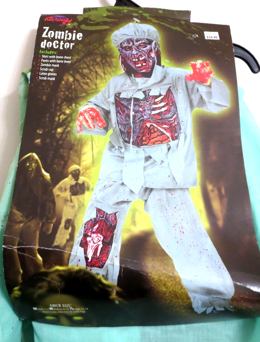 NEW Zombie Doctor Child Costume Large Hat Mask Gloves 2 Piece Chest Pad Knee Pad