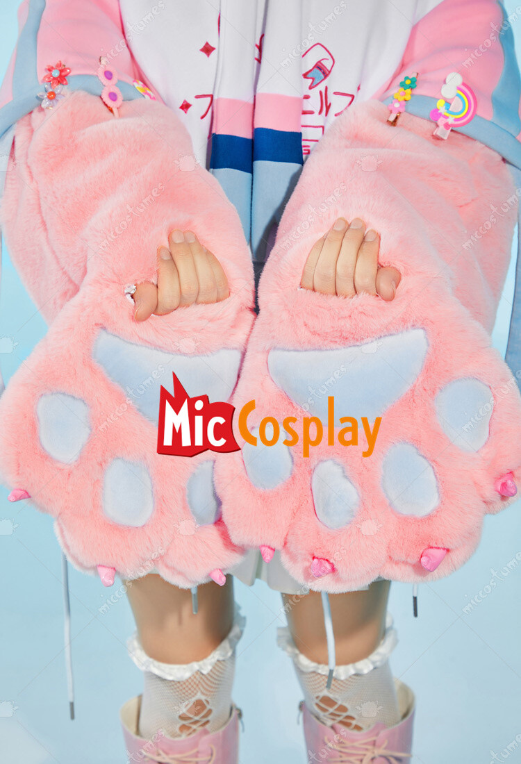 PM Derivative Pullover Hoodie Design Furry Cat Paw Gloves Kawaii Sweatshirt