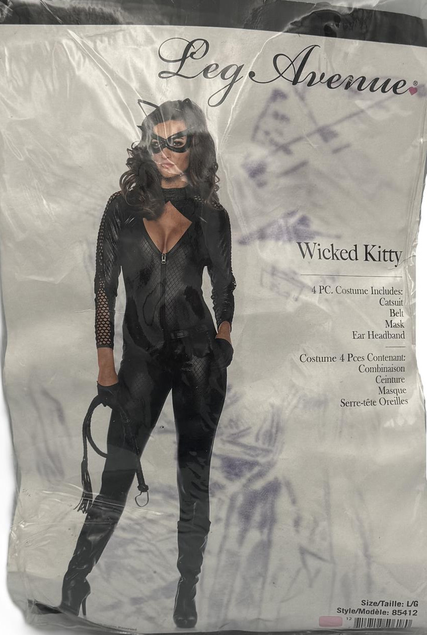 Wicked Kitty Adult Women’s Alluring 4 piece Costume – Black – Large – 12/14