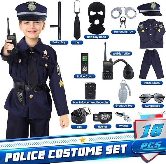 16PCS Police Costume for Kids,Police Officer Costume for Kids,Kids Cop Costume