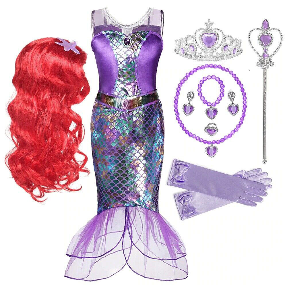 Mermaid Costume Halloween Dress Kids Girls Up Party Princess Cosplay Fancy Ariel