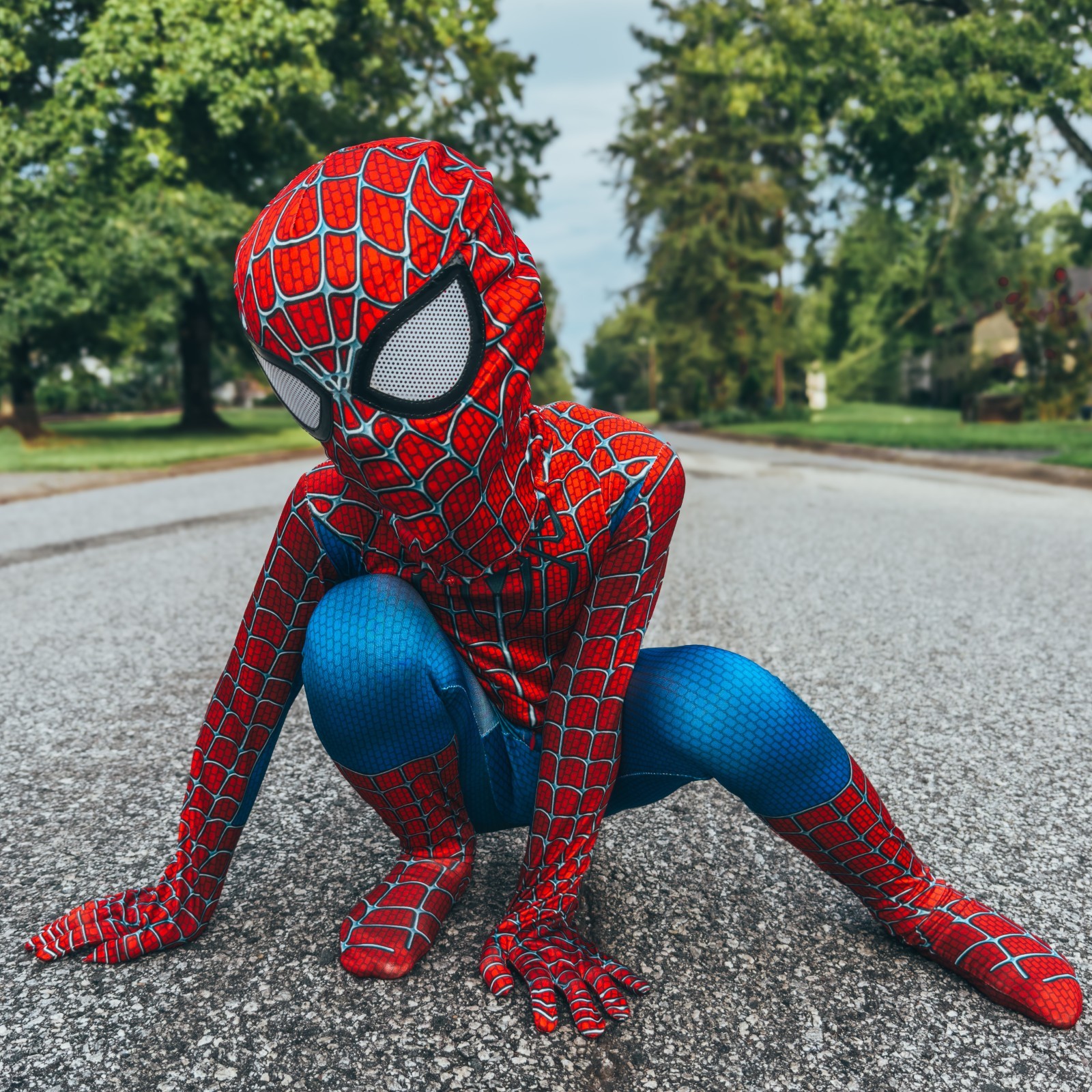 Kids SpiderMan Cosplay Costume Boys Tobey Maguire Outfit Jumpsuit Fancy Dress