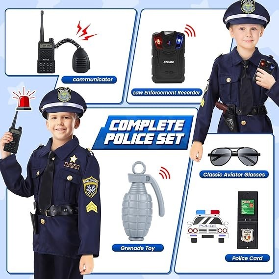 16PCS Police Costume for Kids,Police Officer Costume for Kids,Kids Cop Costume
