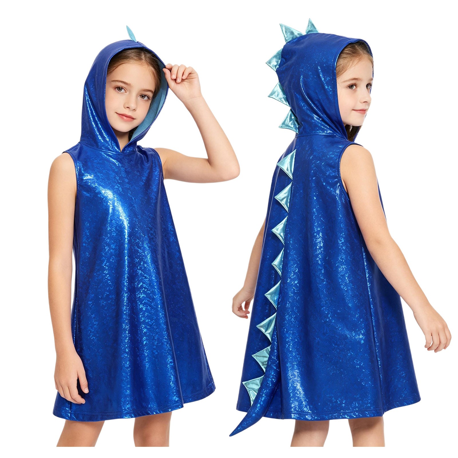 Kids Girls Dress Chic Evening Gloss Dinosaur High-low Hem Bridesmaid Wedding 3D