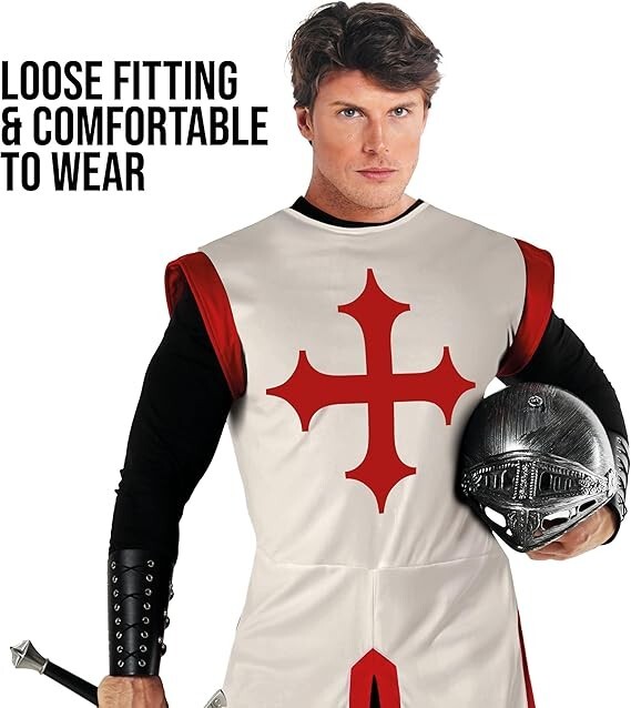 Men`s Medieval Knight Costume Adult Crusader Templar Tunic Halloween M – 2XL