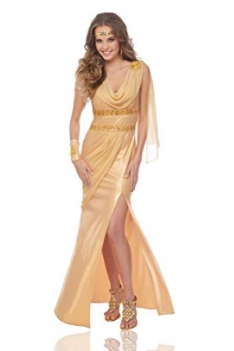 Goddess Costume Adult 3 Pc Gold Shimmer Sun Goddess Dress Cuff & Headband