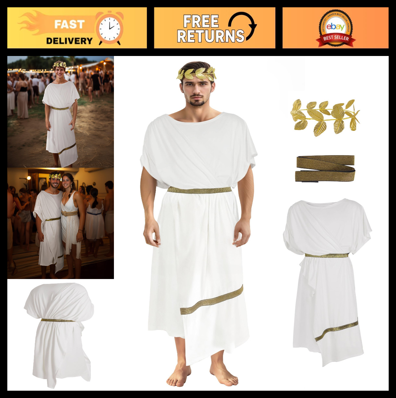 Men’s Greek Toga Costume – Classic Party Outfit for Halloween & Themed Events