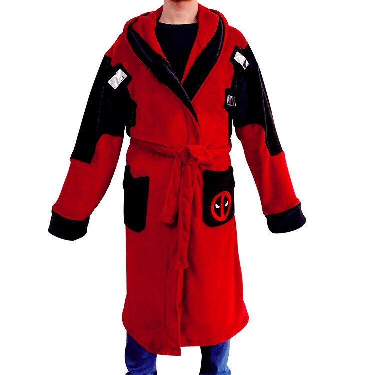 Deadpool Bathrobe Adult Unisex Winter Warm Flannel Hooded Pajamas Sleepwear Gift