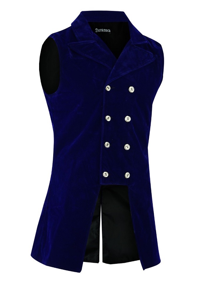 Men’s Double Breasted GOVERNOR Vest Waistcoat VTG Brocade Gothic Steampunk/Blue