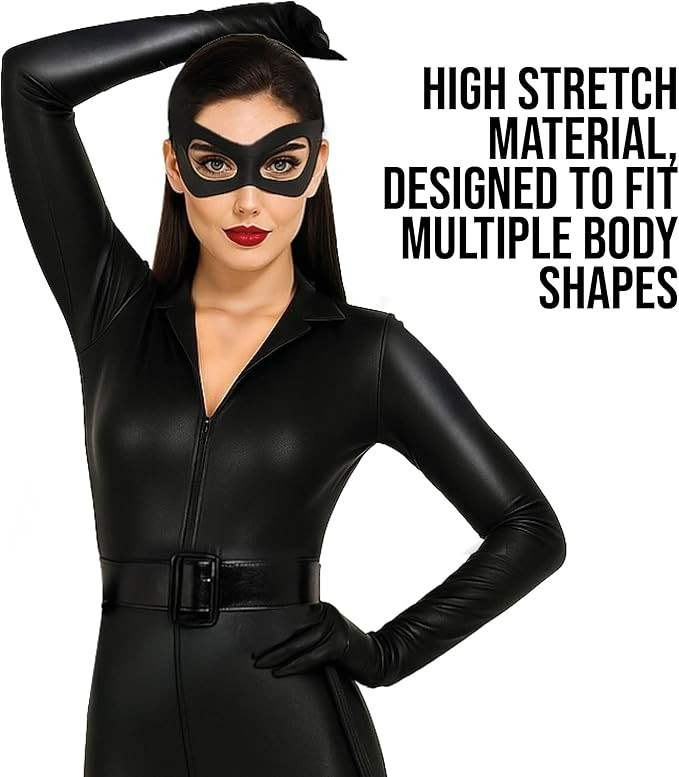Women`s Catwoman Costume Wet Look Faux Leather Catsuit Jumpsuit Halloween S – XL