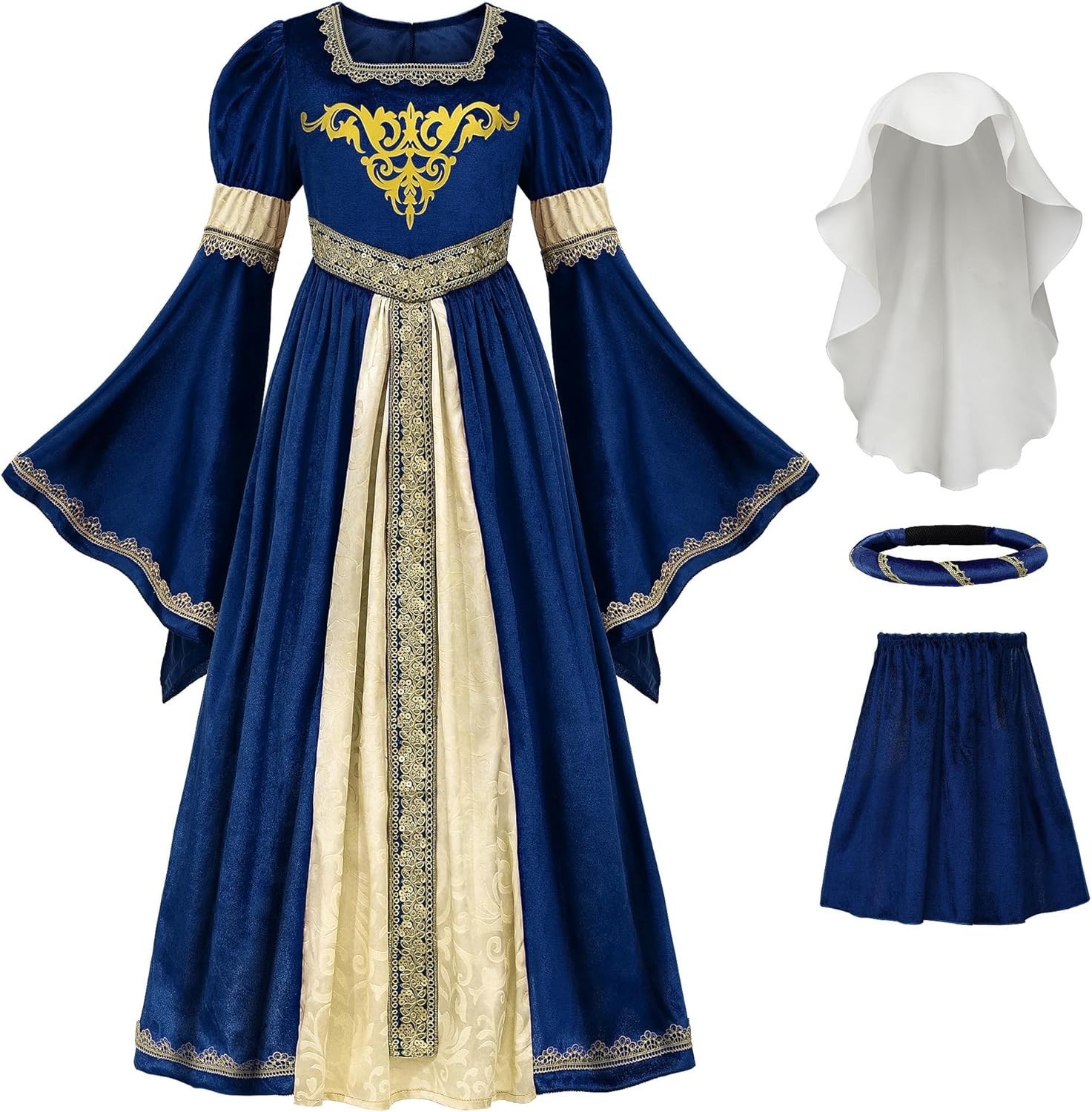 ReliBeauty Girls Dress Medieval Renaissance Princess Costume, Blue 8-10 YRS