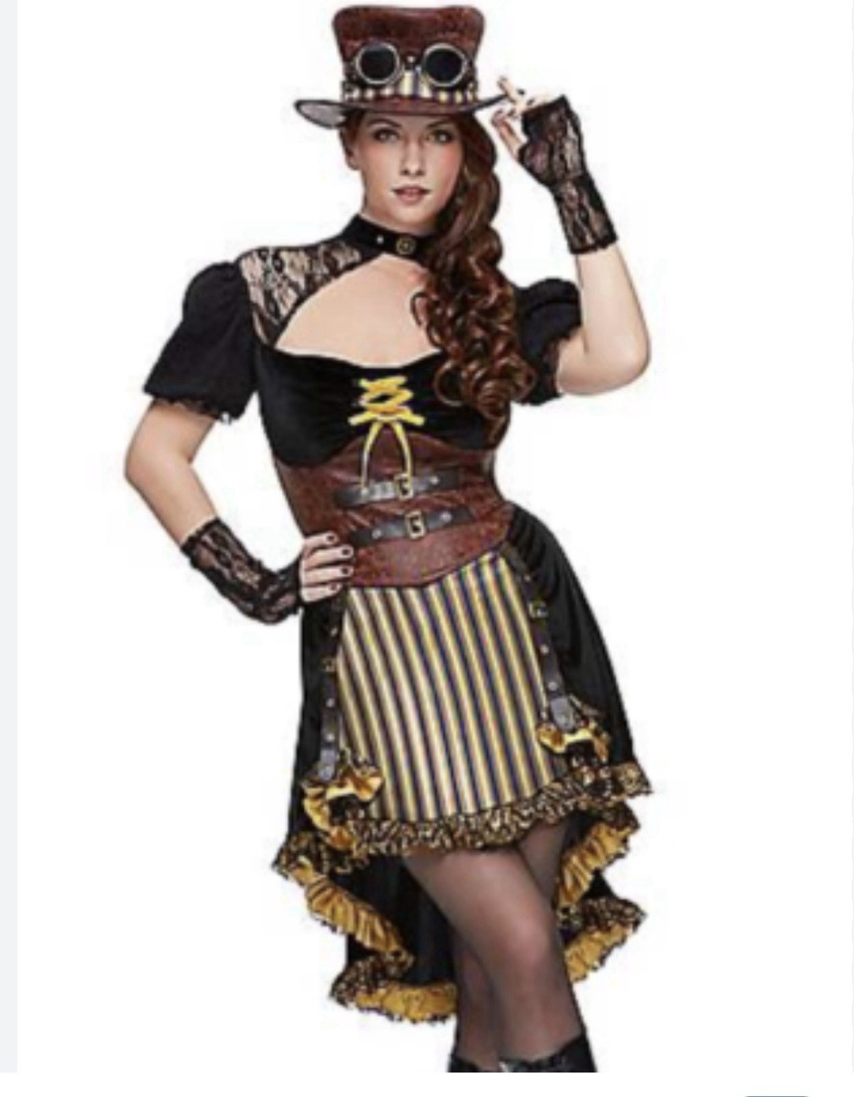 California Costume Collections Steampunk Outfit Dress L Black/Gold/Brown