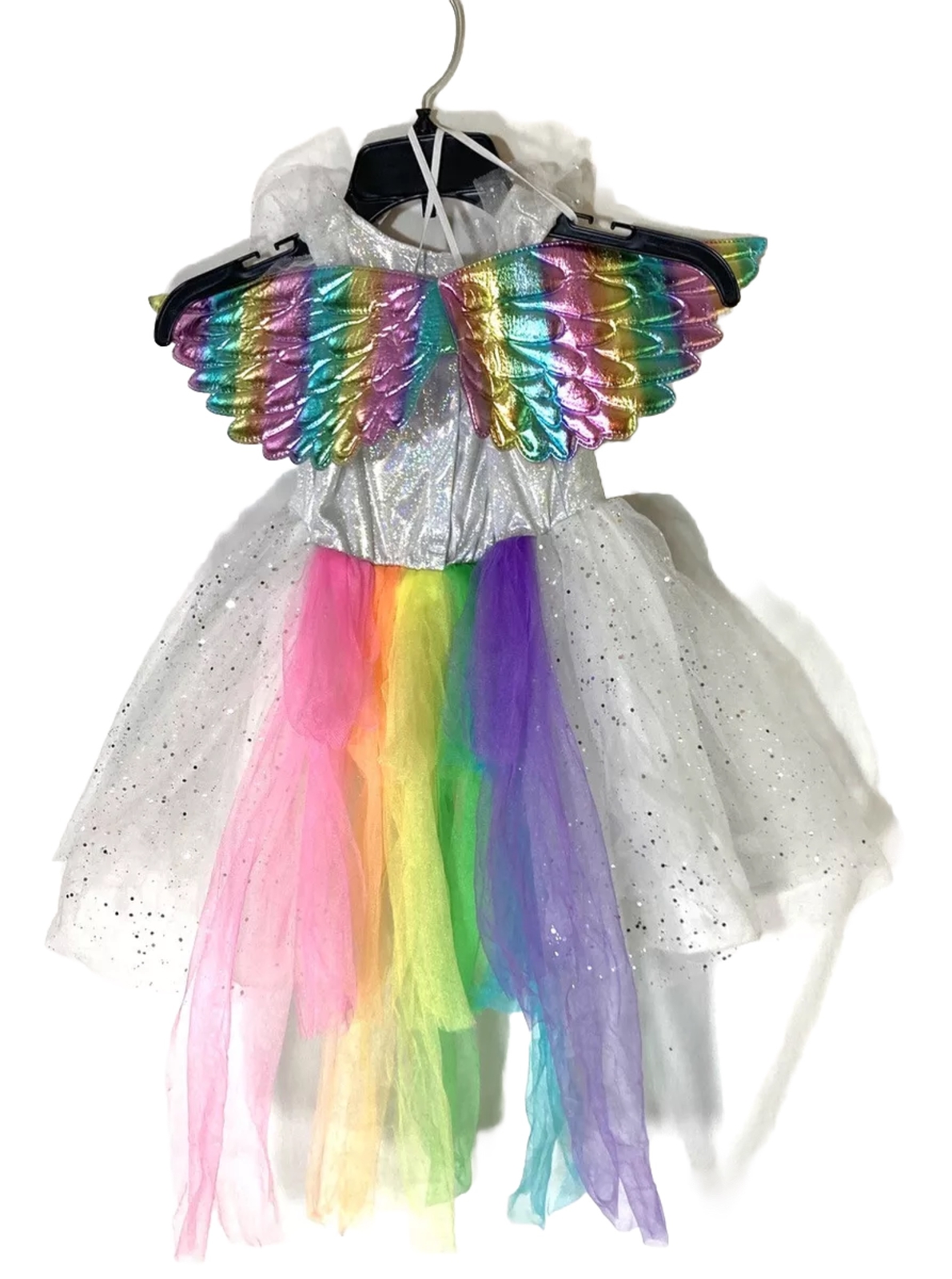 GIRLS 4 5 SMALL RAINBOW CANDY FAIRY COSTUME HALLOWEEN SET WINGS DRESS TULLE