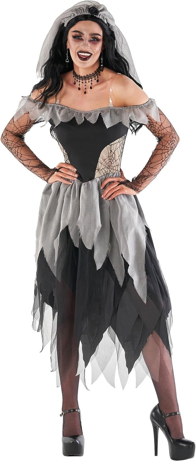 Women`s Zombie Bride Costume S – 3XL Undead Graveyard Corpse Ghost Halloween