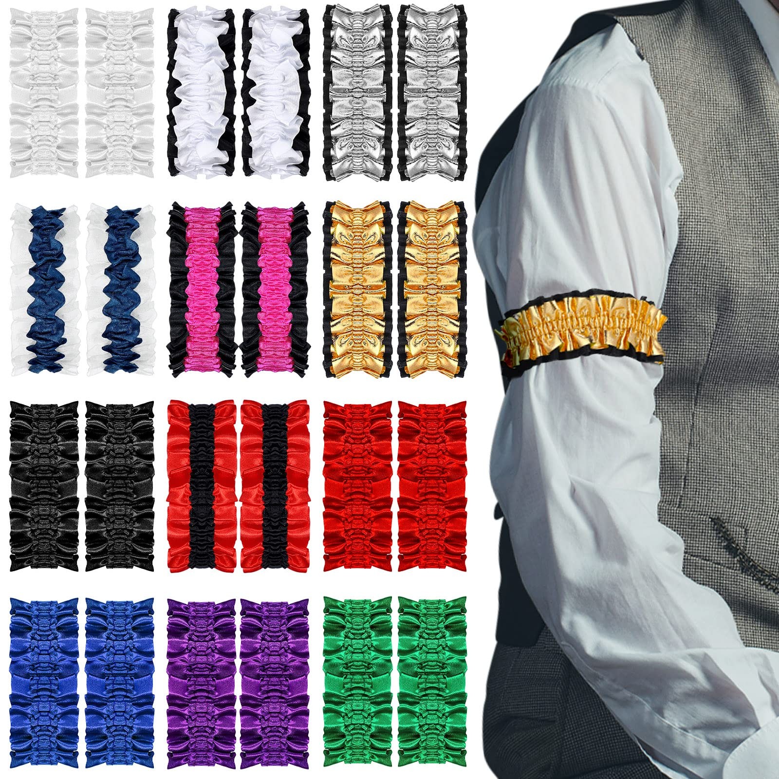 12 Pairs 20s Sleeve Garters Armbands Shirt Sleeve Holders for Men Women Roari.