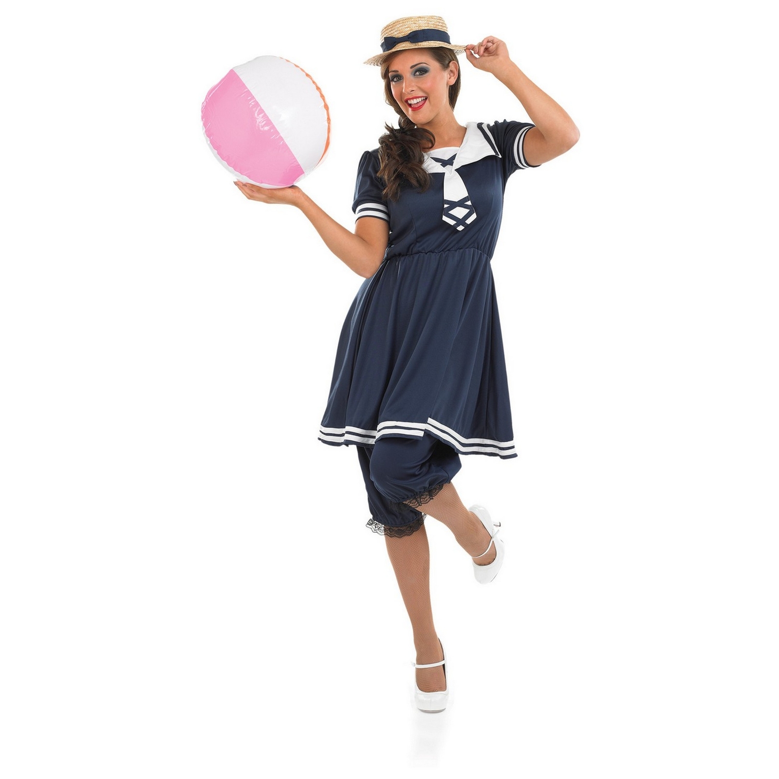 Women`s Blue Old Fashioned Bathing Costume Ladies 1920s Beach Swimsuit S – XXL