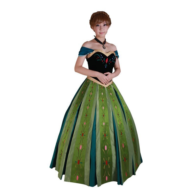 Princess Anna Cosplay Costume Women Carnival Party Dress Necklace Suit Anna Wig
