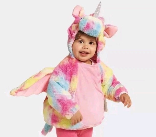 Baby Girls Plush Pink Rainbow UNICORN Halloween Costume Size 6-12 Months Warm