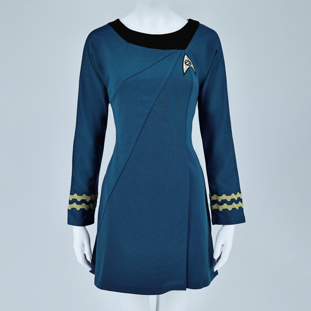 Cosplay TOS Female Duty Uniforms The Original Series Blue Gold Red Dress Costume